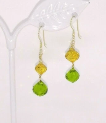 14k Yellow Gold Citrine and Peridot Briolette Cluster Dangle Earrings - Image 1 of 4