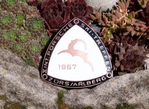 VINTAGE ENAMEL AUTOMOBILE CAR BADGE # PORSCHE 356 SKI MEETING ZÜRS ARLBERG 1967 - Bild 1 von 2