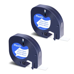 2PCS Black on White Plastic Refills Tape Label for DYMO LetraTag QX50 91331 1/2" - Picture 1 of 11