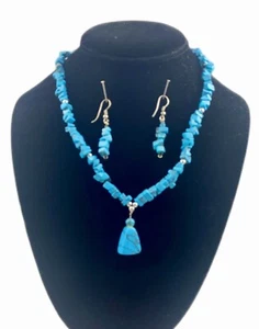 Vintage to Now Turquoise Single Strand Necklace Choker and Earring Set Handmade - Bild 1 von 12