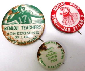 1949 Bemidji Teachers Homecoming Football VTG Pinback Button Lot (3) Paul Bunyan - Picture 1 of 3