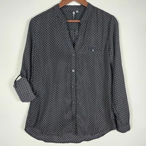 Kut from the Kloth Blouse Womens Small Black Polka Dot Top Roll Tab Sleeve NWOT - Picture 1 of 10