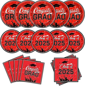 Graduation Party Plates and Napkins, 2025 Graduation Party Supplies Red and Blac - Picture 1 of 12