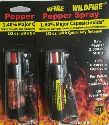 SAFETY TECHNOLOGY 2 Wildfire 1.4% Pepper Spray Quick Release Key Chain Self Defense Hottest