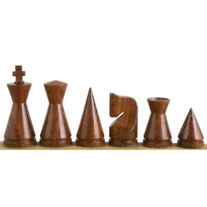 Set solo pezzi scacchi minimalisti pony russi 3,1" - palissandro dorato e bosso - Foto 1 di 8