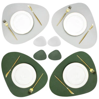 Set of 8 PU Leather Placemats And Coasters Set Dining Kitchen Table Mat Non-Slip - Image 1 of 4