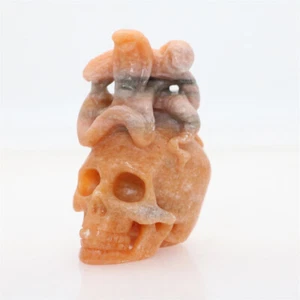 2.3" SUNSET RED STONE Carved Three Snake Crystal Skull Crystal Healing Reality - Photo 1 sur 10