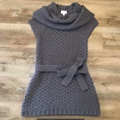 Vestido suéter tamanho L Y2K gola alta fio macio com faixa de cinto marrom manga curta - Imagem 1 de 4