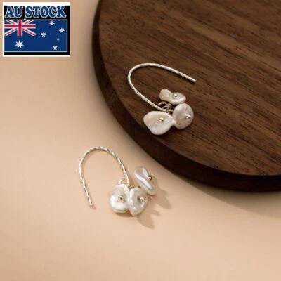 1 Pair Woman Real s925 Sterling Silver Pure Freshwater Pearl Earring Stud Hook  - Image 1 of 4