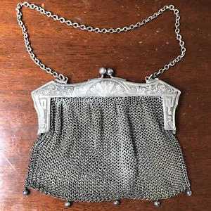 Antique German Silver Mesh Chain Woven Vintage Purse circa 1920-1930’s Whimsical - Picture 1 of 10
