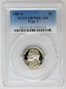 1981-S Type 1 5c Jefferson Nickel PCGS PR70 DCAM Gem Proof Coin Rare PF70 - Picture 1 of 2