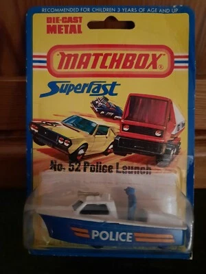 Matchbox No. 52 E Police Launch weiß/blau original in OVP im Blister - Bild 1 von 4