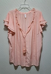 Avella Women's Short Flutter Sleeve Top Blouse Size 26 Peach Pink Lightweight - Picture 1 of 7