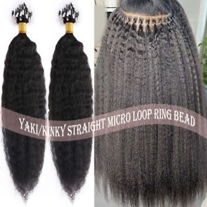 Kinky Straight Yaki Micro Links Loop Ring Remy Human Hair Extensions Pre Bonded
