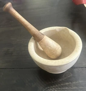 Antique Mortar And Pestle, Stamped, Wooden Handle - Picture 1 of 6