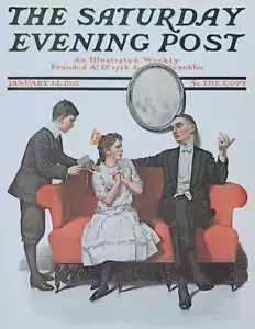 The Suitor c1917 Norman Rockwell Saturday Evening Post Cover Vintage Kunstdruck - Bild 1 von 6