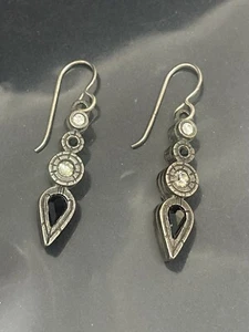 Patricia Locke Signed SilverTone Swarovski Crystals FishHook Dangle Earrings - Picture 1 of 4