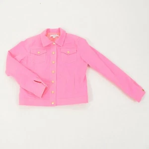 Brooks Brothers Fleece Girls Denim Jacket XL Stretch Neon Pink Quilt-Lined Coat - Picture 1 of 5