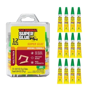 Super Glue Gel, 2 Gram Tubes, 12-Pack, Clear, Instant Bonding, Fast Clear - Picture 1 of 14