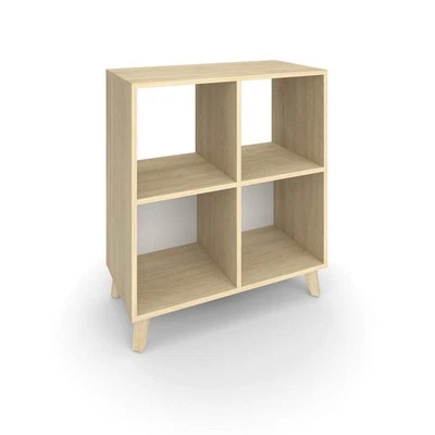 Commercial-Grade High Modern Cube Bookcase, Real Wood Feet, 36", Teak - Image 1 of 3