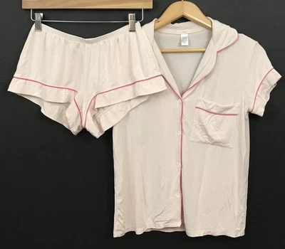 Conjunto de pijama corto Eberjey Gisele rosa claro camisa con botones y pantalones cortos talla XS Foto 1 de 4