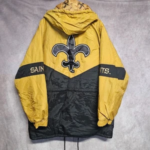 Vintage 90s NFL Game Day New Orleans Saints Winter Puffer Long Jacket Mens L - Picture 1 of 10
