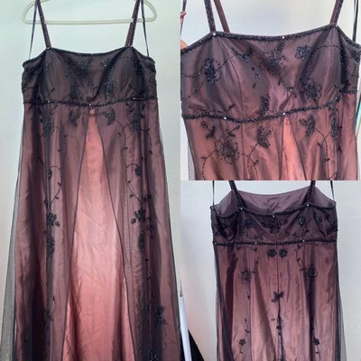 Vintage 90s Whimsygoth Plum & Black Ombré Beaded Prom Dress Size 16 - Image 1 of 4