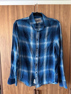 Camisa ligera Schott 100 % algodón abotonada para hombre pequeña azul y blanca Foto 1 de 4