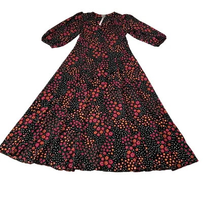 Asos Design Long Dress Womens Size 2 Multicolor Ditzy Floral 3/4 Sleeve - Image 1 of 4