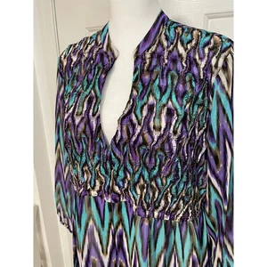 Laundry Shelli Segal Sheer Dress Cover Up Graphic Print Purple Teal Colorful L - Picture 1 of 12