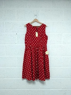 Lindy Bop Audrey Dress Polka Dot Patterned Pockets Red Retro Style UK 18 - New - image 1 of 4