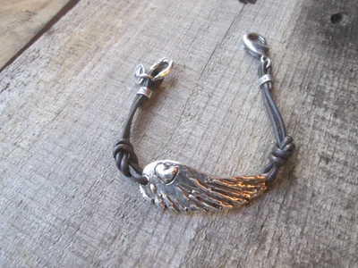 ISLAND COWGIRL Bracelet Leather Cord FEATHER WING HEART - Image 1 of 4