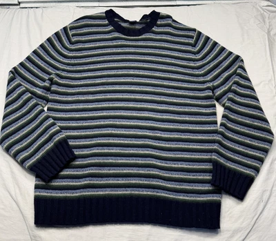 Vintage GAP Sweater Mens Large Blue Green Stripe 100% Lambswool Crewneck 00s - Image 1 of 4