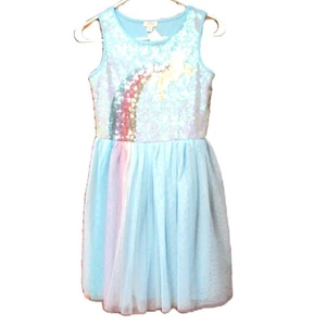 Vestido Zenzi Niñas Unicornio Lentejuelas XL (14) Azul Claro Tul Falda Detalle Arco Iris - Imagen 1 de 6