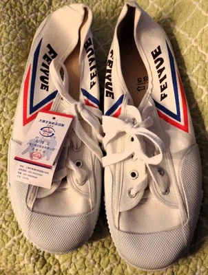Feiyue Top One Canvas Shoes - White W/Red & Blue Stripes Size 11 NEW - Image 1 of 4