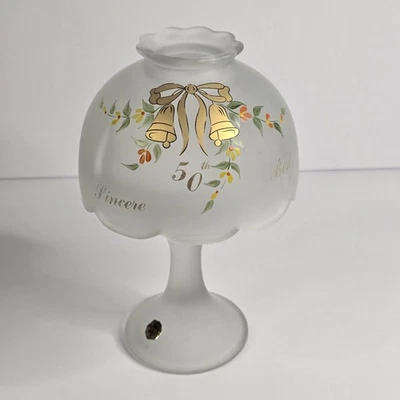 WESTMORELAND Satin Frosted Glass Gold 50th Anniversary FAIRY LAMP Tea Light - Image 1 of 4