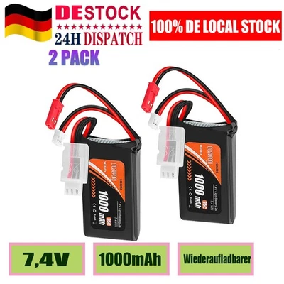 2Pack 7.4V Lipo Battery 1000mAh PH2.0 &JST Plug A xial SCX24 for  1/10 1/16 1/18 - Bild 1 von 4