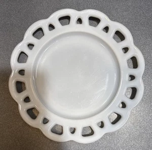 Vintage Hazel Atlas Milk Glass Open Lace Edge Salad Plate 8 1/4" White - Picture 1 of 6