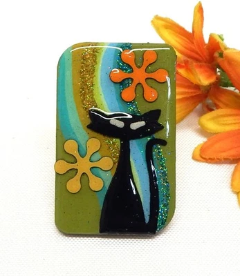 MCM RETRO ATOMIC CAT PIN, OOAK COLLECTIBLE PINS BY ECHO & HARA - Image 1 of 3