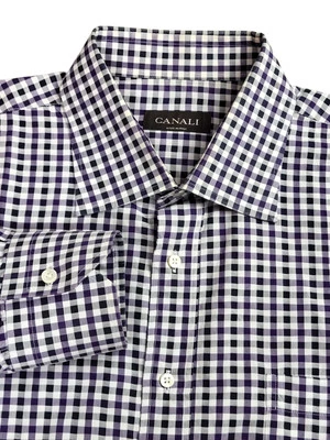 Canali Black/Purple Check L/S Button Front Dress Shirt Size - 44/17.5 - Изображение 1 из 4