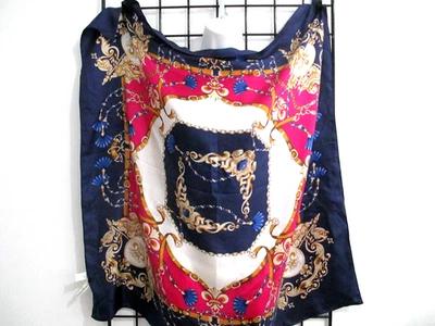 VINTAGE ANN TAYLOR  / JAPAN  🌸 35"  X  35"==PINK & BLUE PRINT / SILK SCARF - Image 1 of 4