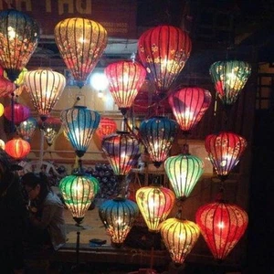 Lámpara De Linterna De Bambú De Seda Oriental Vietnamita GLOBO O BALÓN 3 Tamaño - Imagen 1 de 17