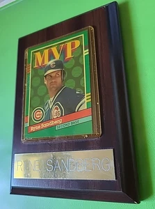 Ryne Sandberg Placque MVP Card & Brassy Nameplate wood veneer wall hanging slots - Picture 1 of 9