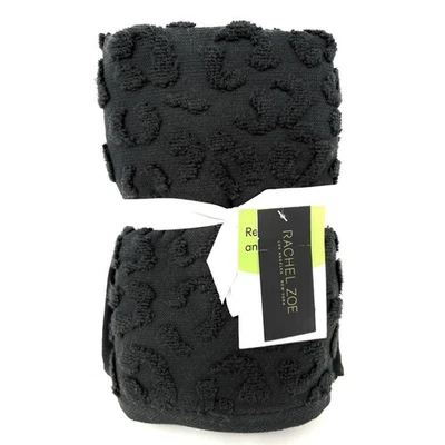 "Toallas de mano Rachel Zoe negro leopardo guepardo animal estampado 2 texturizadas 16x28"" nuevas con etiquetas" Foto 1 de 4