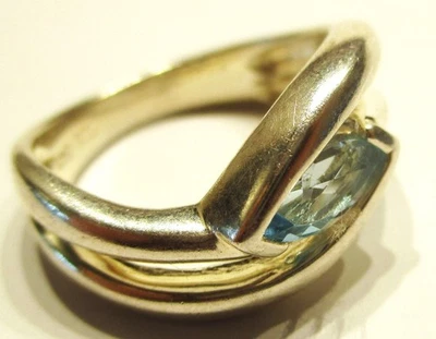 STERLING SILVER LARGE LIGHT BLUE CRYSTAL SWIRL DRESS RING SIZE O - Image 1 of 2