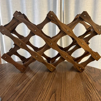Vintage Wine Rack Wood 10 Bottle Collapsible Accordion Foldable Expandable - Image 1 of 4