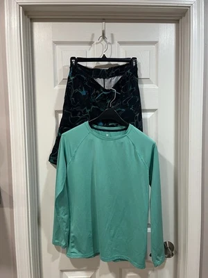 Juego de natación de 2 piezas con protección contra erupciones para niños todo en movimiento, negro y verde, talla: XL (16) Foto 1 de 4