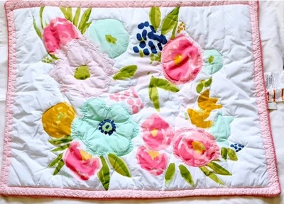 Floral Crib Comforter Baby Quilt Blanket Cotton Reversible Pink Decor Nursery - Image 1 of 4