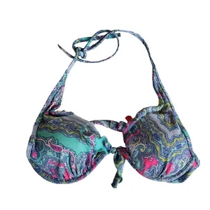Victoria's Secret Damen Juniors Gr. 34B Bikini Neckholder Top rosa blau Schleife Borte - Bild 1 von 4