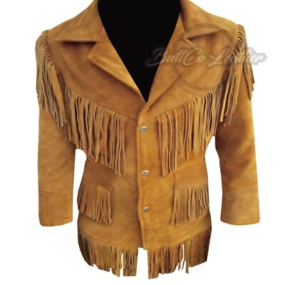 Native American Women Western Brown Suede Leather Cowgirl Jacket Fringe Tassel - Image 1 of 4